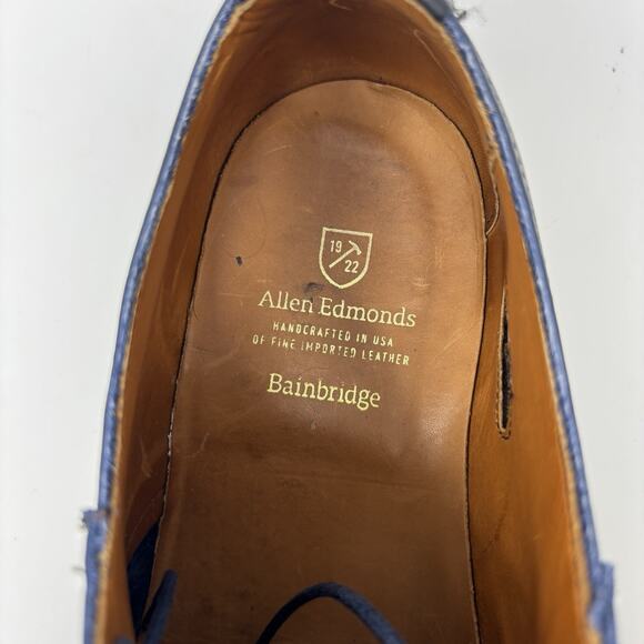 Allen Edmonds Men’s Sz10 Bainbridge Navy Blue Wingtip Leather Shoes - Picture 6 of 8